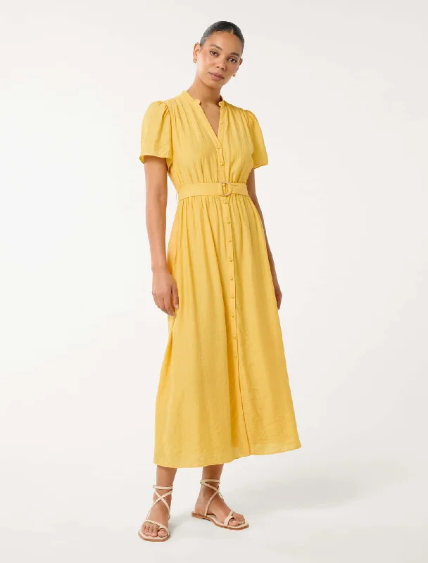 Logan Flutter Sleeve Shirt Midi Dress