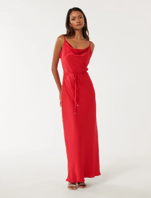 Lucy Petite Satin Cowl Maxi Dress