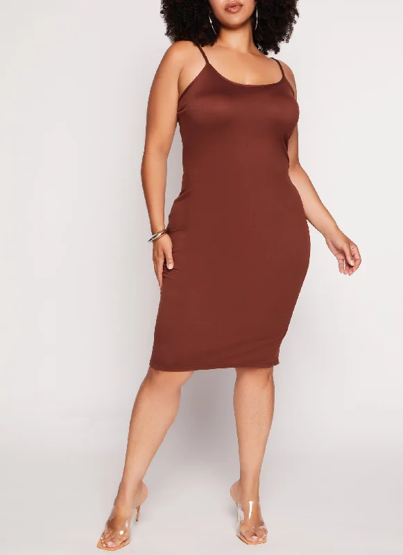 Plus Size Basic Scoop Neck Cami Midi Dress