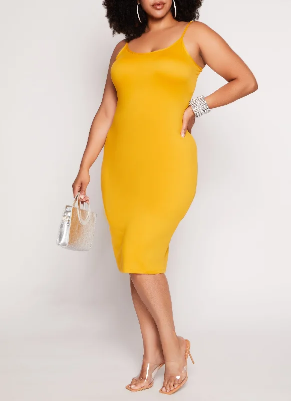 Plus Size Basic Scoop Neck Cami Midi Dress