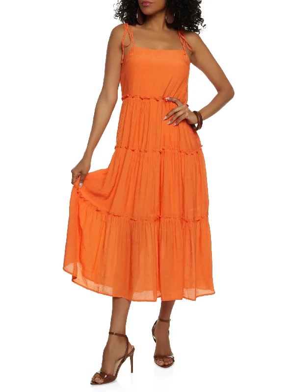 Tie Strap Tiered Midi Dress