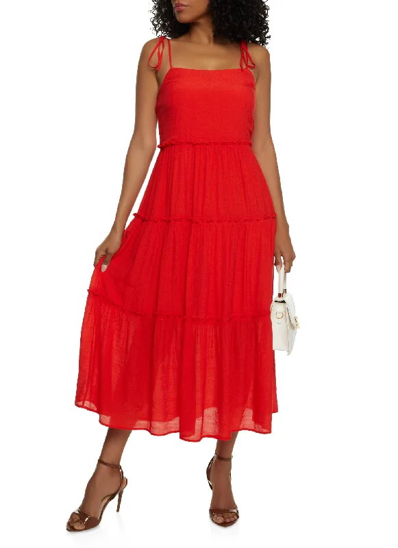 Tie Strap Tiered Midi Dress